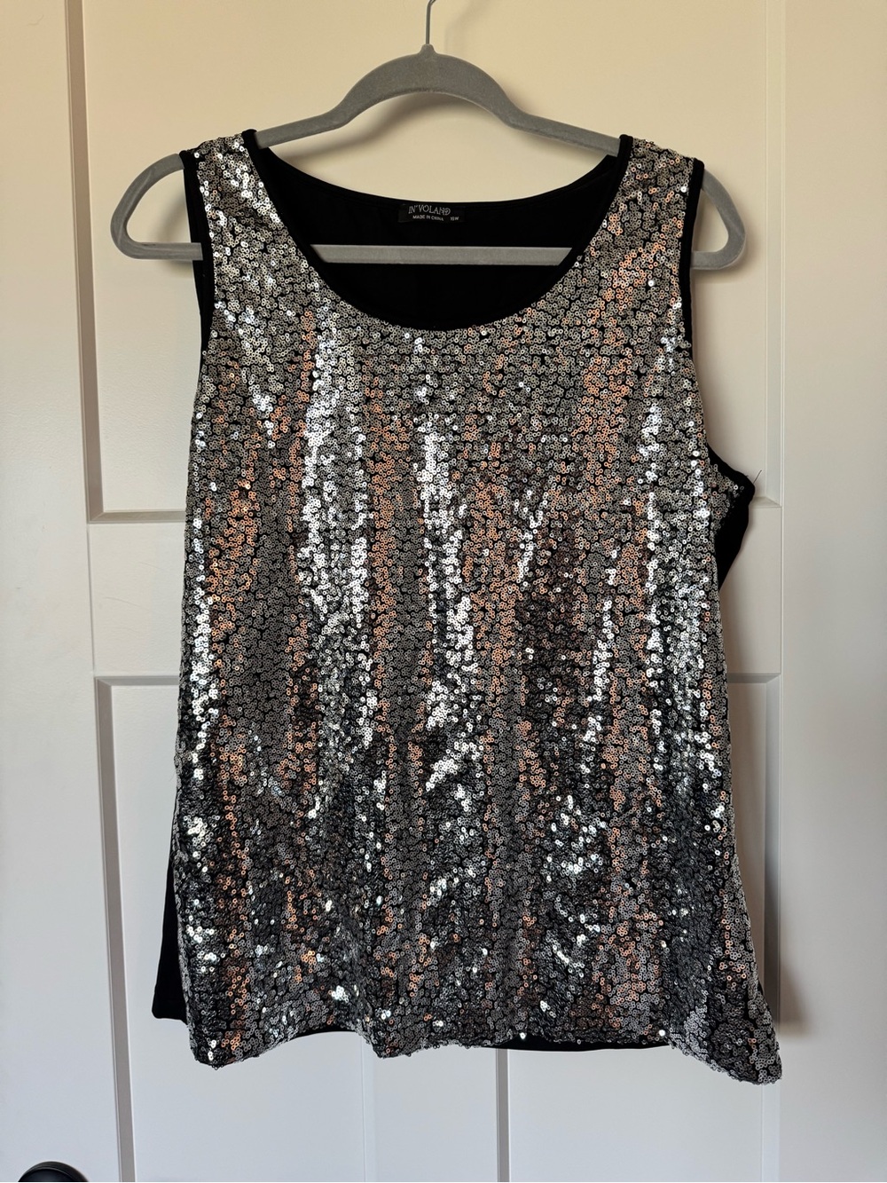 Sequin Sleeveless Tank Top - Silver/Black